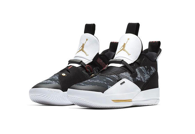 Air Jordan 33 Print Black White Gold Shoes